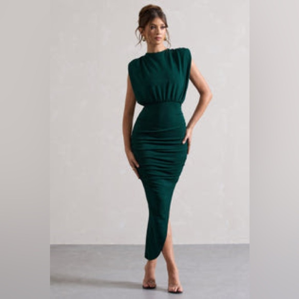 Club L London Jennifer Bottle Green Sleeveless Maxi Dress